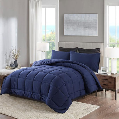 DOWNCOOL Twin Comforter Set -All Season Bedding Comforters Sets with 1 Pillow Case -2 Pieces Bed Set Down Alternative Comforter Set -Blue Twin Bedding Sets(64"x88")
