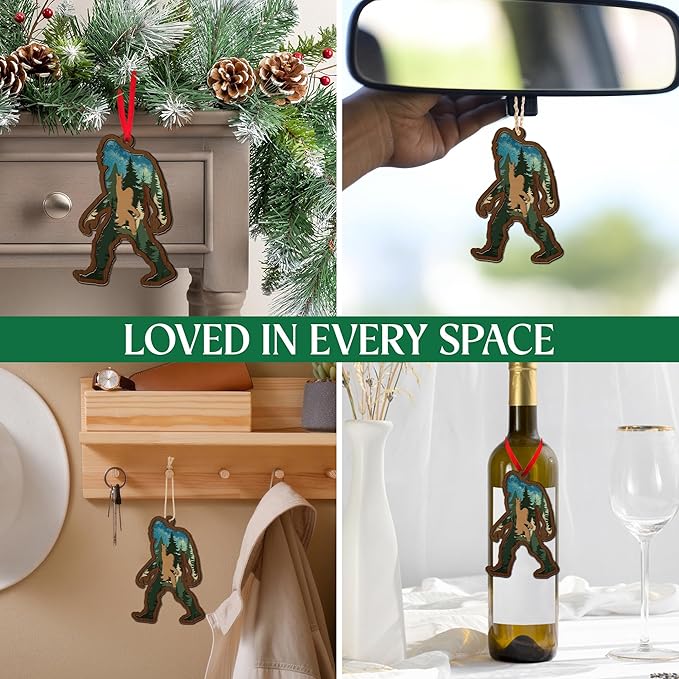 OASSIE Bigfoot Christmas Ornaments Gifts for Men Women - Triple-Layer Wooden Christmas Ornaments 2025 for Tree Decorations - Big Foot Sasquatch Gifts for Friends Family, White Elephant Gift