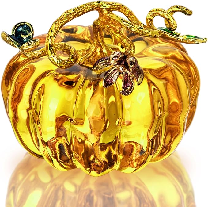 HDCRYSTALGIFTS 2.5'' Hand Blown Glass Pumpkin Figurine Glass Pumpkins for Decorating Ornament Crystal Pumpkin Figurine Collectible
