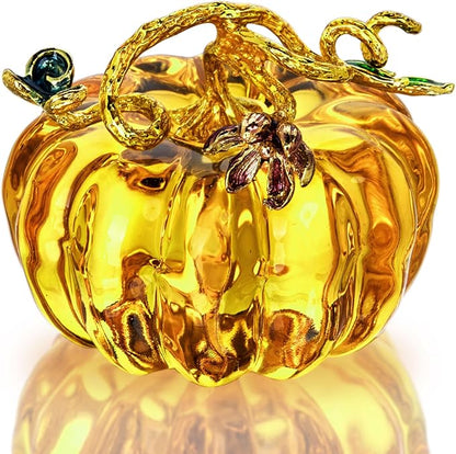HDCRYSTALGIFTS 2.5'' Hand Blown Glass Pumpkin Figurine Glass Pumpkins for Decorating Ornament Crystal Pumpkin Figurine Collectible