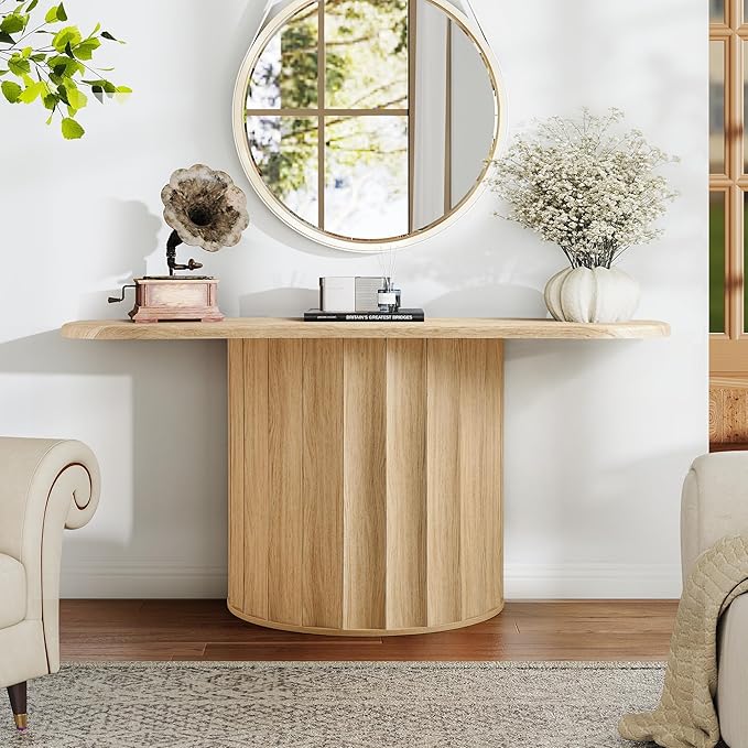 59'' Fluted Console Table for Entryway, Narrow Wooden Sofa Tables Behind Couch, Modern Entryway Table with Storage Accent Table for Hallway, Living Room, Entrance, Foyer (Natural)