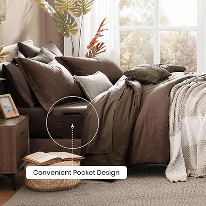 Monbix Full Size Comforter Set, Chocolate Brown Bedding Comforter for Full Size Bed Set Reversible, Bedding Sets Full 7 Pieces, Cationic Dyeing Bed in a Bag with Comforter, Sheets, Pillowcases & Shams