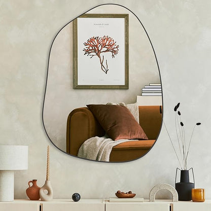 PERFNIQUE Irregular Asymmetrical Wall Mirror Decorative Modern Wall Mounted 32"x24", Black