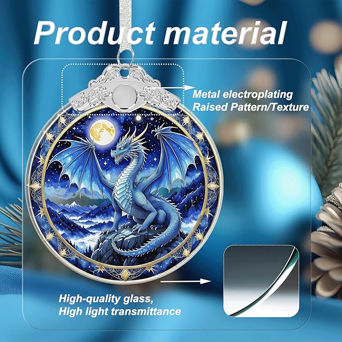 Dragon Ornament Crystal Glass with Gift Box, Christmas Ornaments Dragon Gifts for Girls Boys Women Men, Hanging Ornament for Christmas Tree Decorations, Holiday Keepsake Present Exchange Ideas -02