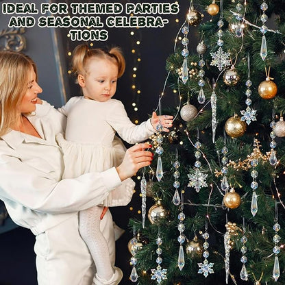80pcs Christmas Crystal Snowflake Ornaments for Tree - Iridescent Christmas Acrylic Snowflakes Drop Icicle Pendants Hanging Ornaments for Xmas Tree Winter Holiday Frozen Wedding Party Decorations