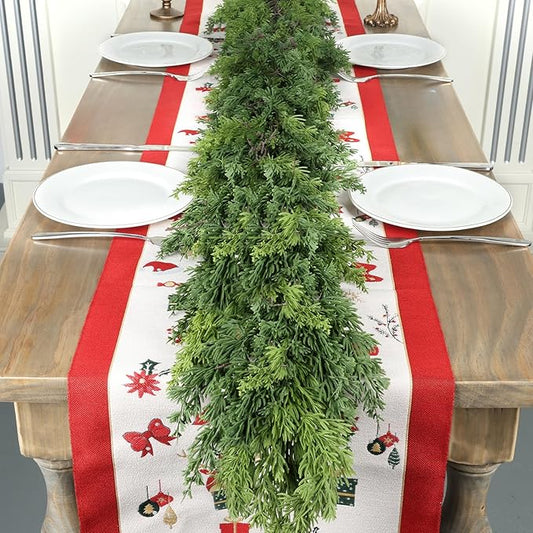 16FT Real Touch Christmas Garland Indoor with Pine Cone Thick and Lush Soft Bendable Mantle Garland Christmas Lifelike Cedar Garland Christmas Garland for Mantle Indoor Christmas Decorations