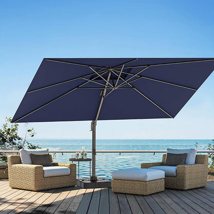 10x13FT Cantilever Outdoor Patio Umbrellas, Double Top Large Rectangle Umbrella, Heavy Duty 360° Rotation Offset Outdoor Sun Shade Umbrella for Garden Deck Pool Backyard, Navy Blue