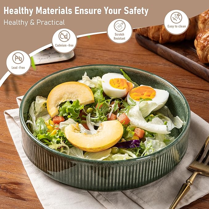 GBHOME 7.5'' Stoneware Pasta Bowls, Serving Bowls Set of 6 for Kitchen, Double Reactive Glaze Bowls for Fruit,Pasta,Salad,Oatmeal,Meal, Microwave Safe (6 pcs)