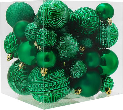 Christmas Ball Ornaments Green Christmas Tree Decorations with Hang Rope-36pcs Shatterproof Christmas Ornaments Set with 6 Styles in 3 Sizes(Small Medium Large)