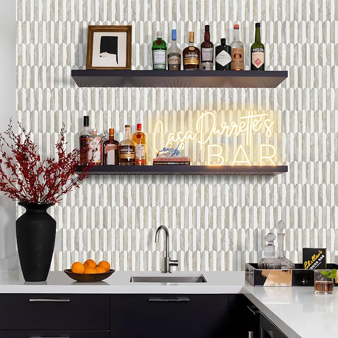 Vamos Peel and Stick Backsplash Seamless Tile for Kitchen and Bathroom,White and Beige Slate PVC Mixed Light Gold Self Adhesive Fish Scale Metal Mosaic Tiles (10 Sheets)