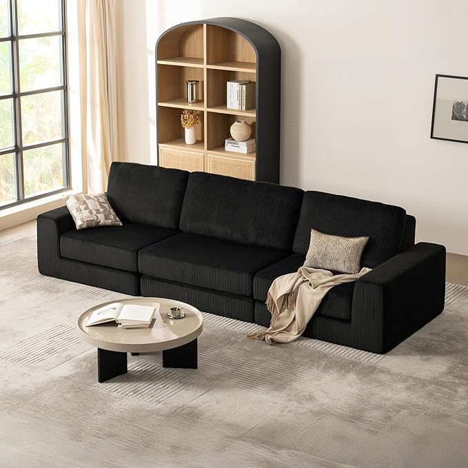 120.47‘’ Boneless Couch Cloud Modular Sectional Couches for Living Room, Oversize L-Shape Sofa with Deep Seat, Plush Corduroy 3-Seater Cloud Sofa, No Assembly Required