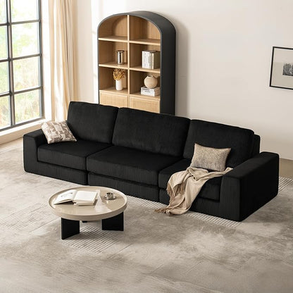 120.47‘’ Boneless Couch Cloud Modular Sectional Couches for Living Room, Oversize L-Shape Sofa with Deep Seat, Plush Corduroy 3-Seater Cloud Sofa, No Assembly Required