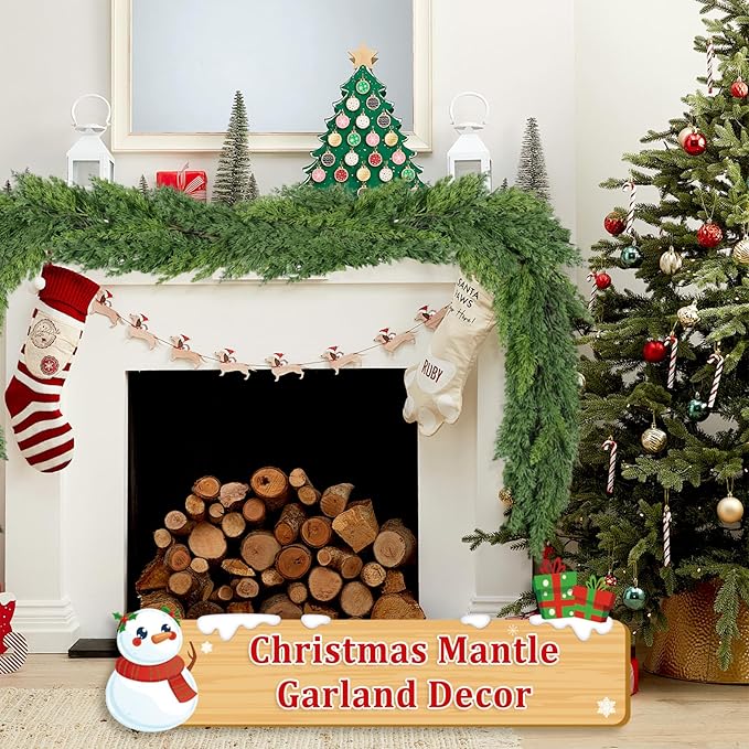 16FT Real Touch Christmas Garland Indoor with Pine Cone Thick and Lush Soft Bendable Mantle Garland Christmas Lifelike Cedar Garland Christmas Garland for Mantle Indoor Christmas Decorations