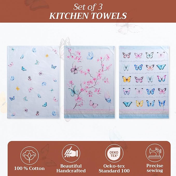 Maison d'Hermine Dish Towels 100% Cotton Absorbent Blossoms in Spring Set of 3 Spring Summer