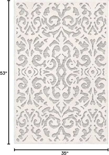 My Texas House Lady Bird Area Rug 2.11x4.5 Indoor Outdoor, Natural Grey