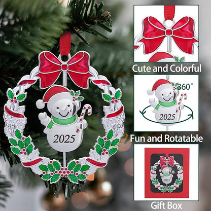 Christmas Ornaments, Metal Christmas Tree Ornaments Dated 2025 Silver Rotatable Funny Christmas Ornaments Decorative Keepsake Snowman Decoration