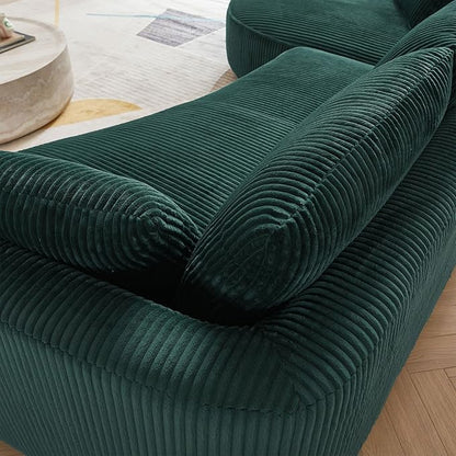 122'' Modern Curved Cloud Sofa Luxury Living Room 5 Seater Sectional Sofa Curve Design Comfortable Upholstered Sofas with Toffee Chair for Living Room Bedroom Apartment(Corduroy+Left Facing, Green)