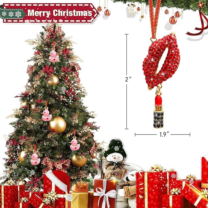 Red Lips Christmas Ornament Red Rhinestones Lip Ornaments for Christmas Tree Metal Lip Hanging Christmas Ornaments Decorations Sexy Lips Xmas Tree Keepsake Gifts for Women Girls Sister Mom