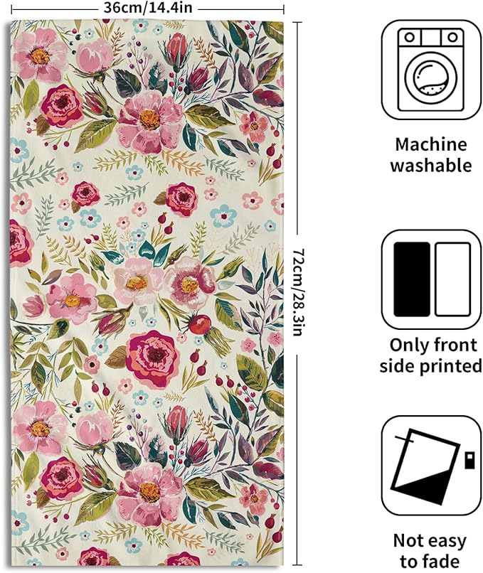 Pink Flower Hand Towels Peony Guest Dish Towels Absorbent Set for Kitchen Home Hot Pink Green Leaves 28.3x14.4