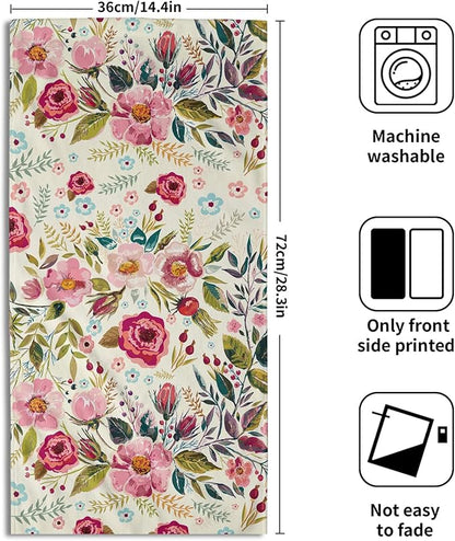Pink Flower Hand Towels Peony Guest Dish Towels Absorbent Set for Kitchen Home Hot Pink Green Leaves 28.3x14.4