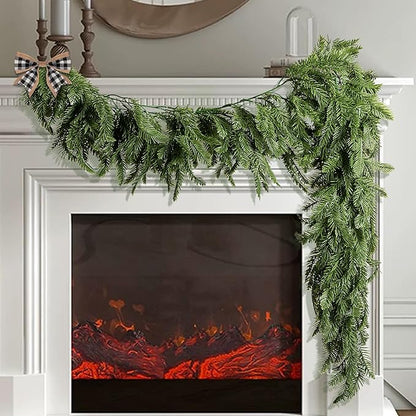 Watayo 2 Pcs Realistic Touch Norfolk Pine Garland, 4.9 Ft Artificial Realistic Christmas Garland for Mantle, Faux Norfolk Pine Cedar Garlands for Christmas Fireplace Window Home Indoor Outdoor Decor
