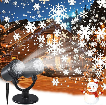 Christmas Double Head Snowflake Projection Lights, ZBPP Outdoor LED Christmas Lights IP65 Waterproof, Rotating Snow Lamp Brighter LED Landscape for Xmas Holiday Party Decoration