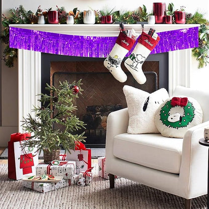 12 Pack 10 Feet Metallic Foil Fringe Garland Tinsel Streamers Banner, Purple Wall Hanging Tinsel Fringe Banners for Parade Floats, Wedding, Birthday, Christmas, New Year Party Decorations