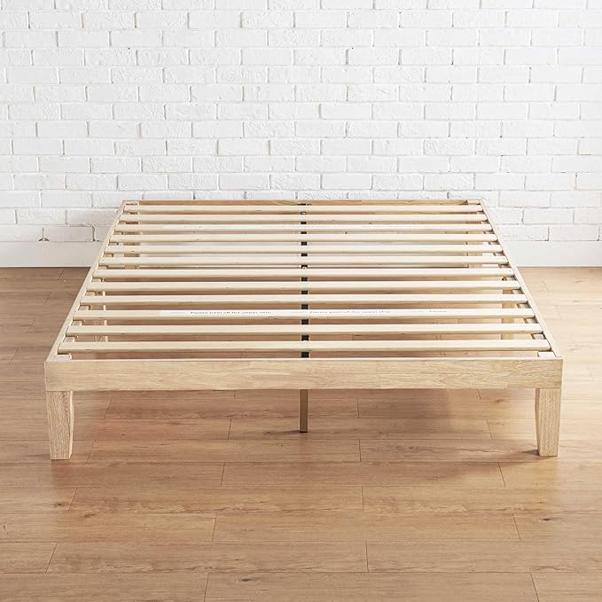 Mellow Naturalista Classic 12 Inch Solid Wood Platform Bed with Wooden Slats, Full, White Wash