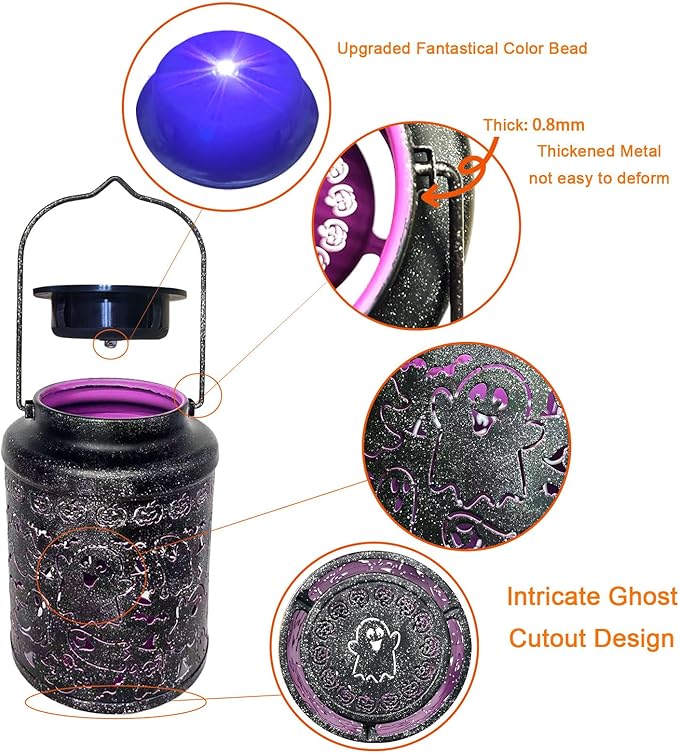 Solar Halloween Lights Outdoor Ghost Decorations - Spooky Metal Solar Lanterns Outdoor Waterproof for Patio, Yard, Home Decor and Party Favors, Fun Halloween Gifts for Kids & Women