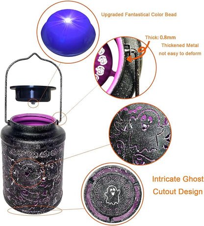 Solar Halloween Lights Outdoor Ghost Decorations - Spooky Metal Solar Lanterns Outdoor Waterproof for Patio, Yard, Home Decor and Party Favors, Fun Halloween Gifts for Kids & Women
