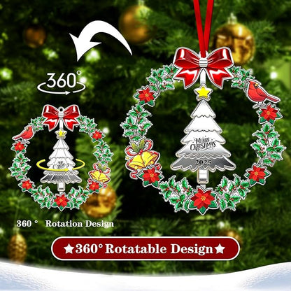 Christmas Ornament 2025 for Christmas Tree Decorations, Dated 2025 Christmas Wreath Ornament with Rotatable Christmas Tree for Holiday Decorative Keepsake Gift