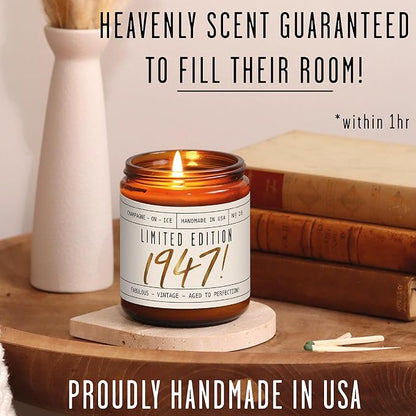 78th Birthday Gifts for Women - 'Limited Edition 1947' Soy Candle, w/Champagne on Ice I 78 Birthday Gifts for Women I 78th Birthday Gift for Her Ideas I 9oz Reusable Jar, 50Hr Burn, Made in USA