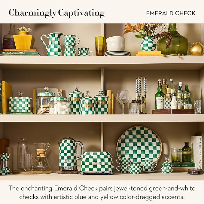 MACKENZIE-CHILDS Electric Kettle, Stainless-Steel Appliances Kettle, Green-and-White Emerald Check