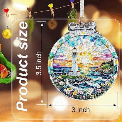 Lighthouse Ornament Crystal Glass with Gift Box- Lighthouse Gifts for Women- Hanging Ornaments for Christmas Tree Xmas Decorations, Holiday Keepsake Present Exchange Ideas