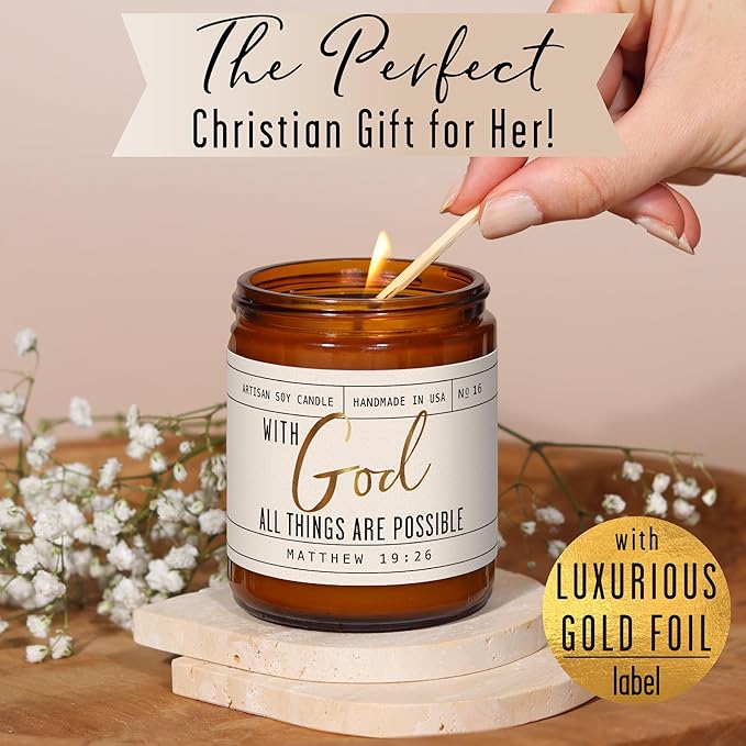Christian Gifts for Women, Religious Gifts for Women - 'With God' Candle, w/Lily of the Valley & Lavender I Spiritual Gifts for Women I Faith Bible Gifts I Catholic Gifts Women I 50Hr Burn, USA Made