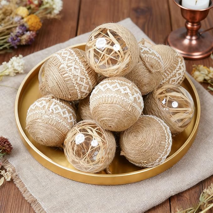 XmasExp Christmas Ball Ornaments Set, Farmhouse Shatterproof Christmastree Decorations,12ct Large Plastic Hanging Ornaments, 70mm/2.76",Flaxen