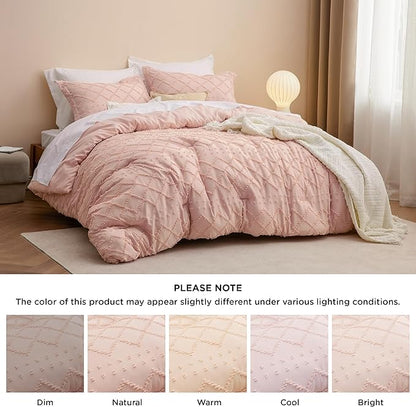 Bedsure California King Comforter Set - Coral Pink Comforter, Boho Tufted Shabby Chic Bedding for Kids, 3 Pieces Vintage Farmhouse Bed Set for All Seasons, Fluffy Soft Bedding with 2 Pillow Shams