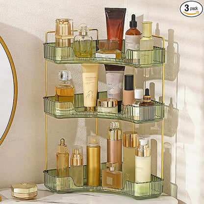 Aveniee Corner Bathroom Counter Organizer, 3 Tier Makeup Perfume Storage for Vanity, Countertop SkinCare Stand Shelf Holder for Women (Green)