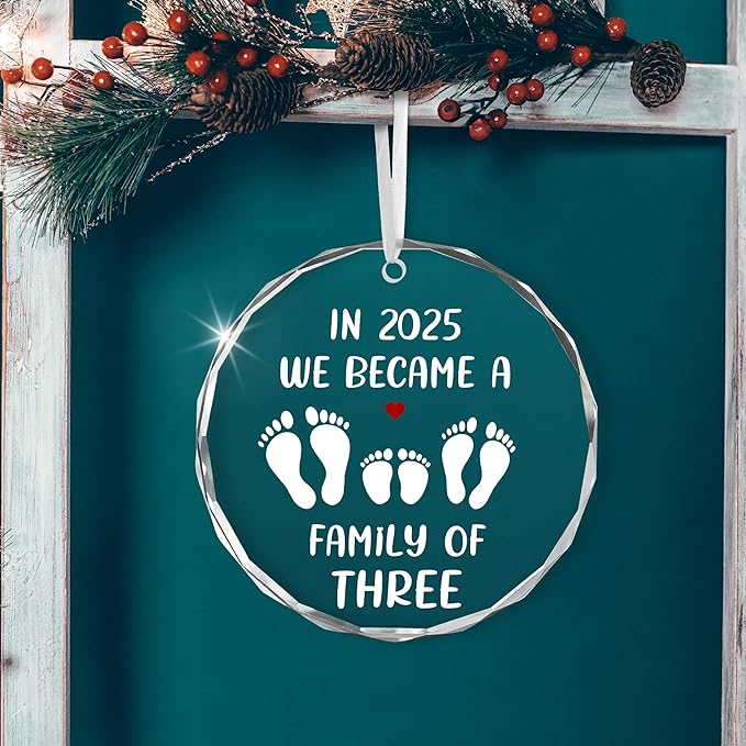 Baby's First Christmas Ornaments 2025 - Glass Christmas Ornaments 2025 for Tree Decorations - Gifts for New Mom Dad Parents Couples, Family of Three, Pregnancy Announcement for Grandparents