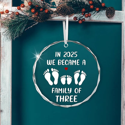 Baby's First Christmas Ornaments 2025 - Glass Christmas Ornaments 2025 for Tree Decorations - Gifts for New Mom Dad Parents Couples, Family of Three, Pregnancy Announcement for Grandparents