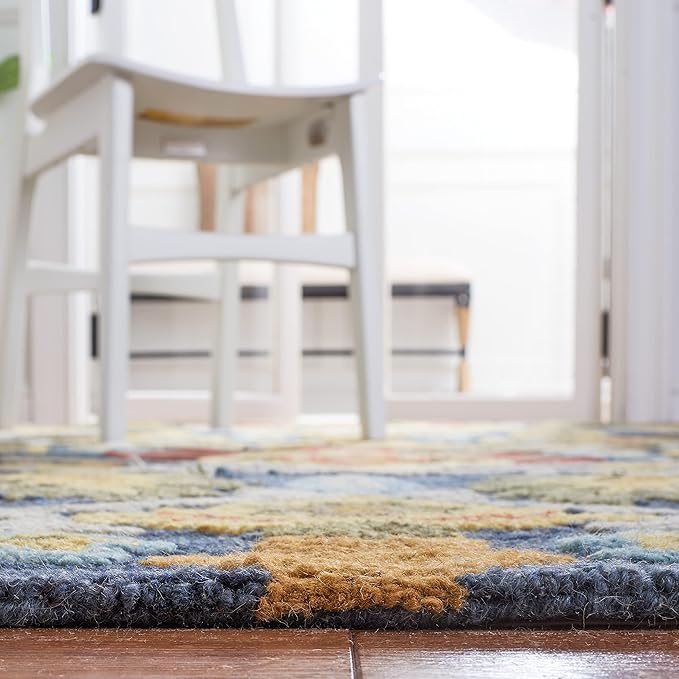 SAFAVIEH Blossom Collection Accent Rug - 2'3" x 4', Navy & Multi, Handmade Wool, Ideal for High Traffic Areas in Entryway, Living Room, Bedroom (BLM402A)