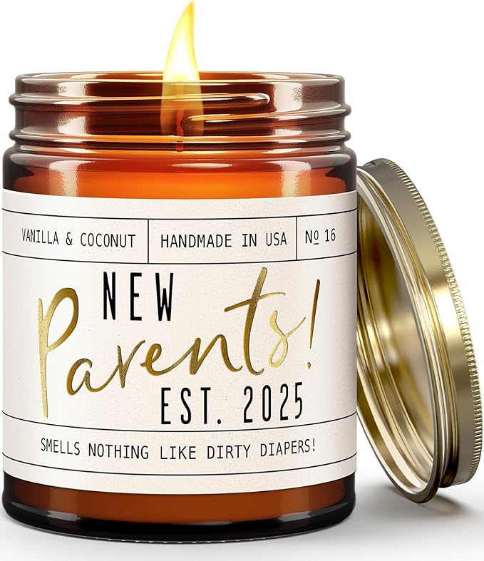 New Parents Gifts for Couples - 'New Parents Est 2025' Candle, w/Coconut, Vanilla I Mom and Dad Gifts for New Parents After Birth I First Time Parents Gift I Expecting Parents I 50 Hr Burn, USA Made