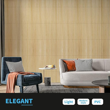 Art3d Slat Wall Panel, 3D Fluted Textured Panel 12-Tile 19.7 x 19.7in. - Oak