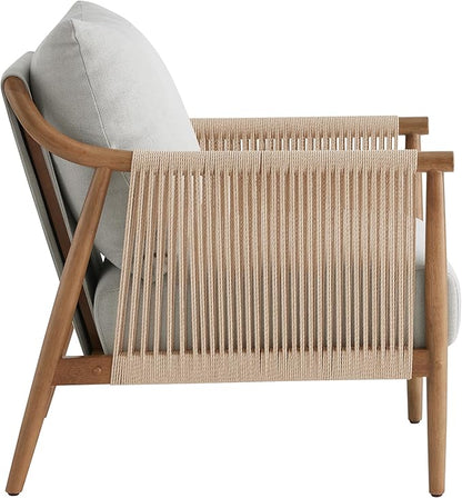 CHITA Braid Accent Chair Set of 2, Modern Armchair with Solid Wooden Armrest for Living Room and Bedroom, Boho Reading Chair, Light Grey