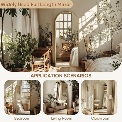 Arched Mirror, 59"x18" - Oversized Standing Mirror for Bedroom or Living Room - Aluminum Frame, Gold