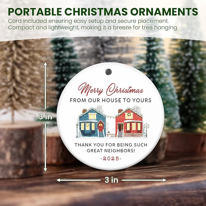 Christmas Neighbor Gifts for Women Men - Ceramic Christmas Ornaments 2025 with Card for Tree Decorations - Friend Gifts for Neighbors, Ornaments for Neighbors, Awesome Neighbor Gift for Friend
