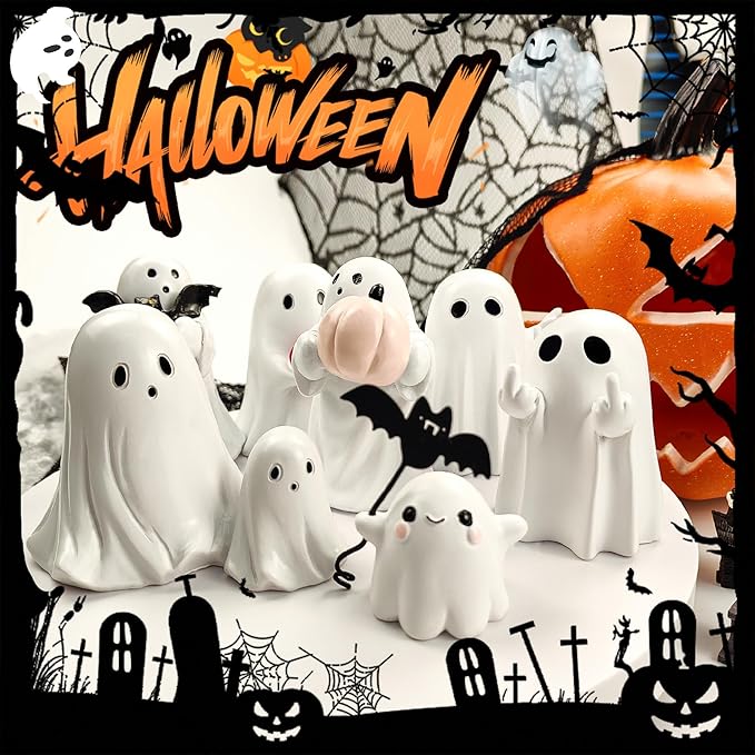 Halloween Ghost Figurine - Funny Ghost Statue, Cute Rock Ghost for Gift Props Tabletop Home Decor Ghosts Halloween Decorations Indoor