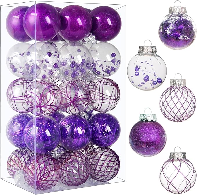 Clear Christmas Ball Ornaments, 30ct 2.36" Plastic Shatterproof Christmas Decorations Ornament Xmas Ball Hanging Ornaments for Christmas Tree for Halloween Christmas Party Wedding Anniversary