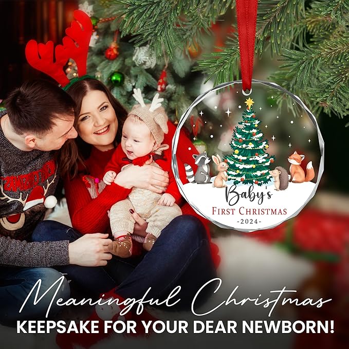 Baby's First Christmas Ornaments 2025 - Glass Ornaments for Tree Xmas Decorations - New Parents Gifts for Couples, Baby First Christmas Decorations, Mom and Dad Gifts for New Parents Couples