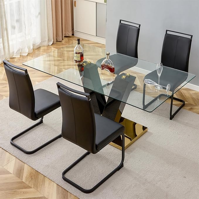 71" Glass Dining Table Set for 4, Modern Kitchen Table Set for 4, Dining Room Table Set for Home